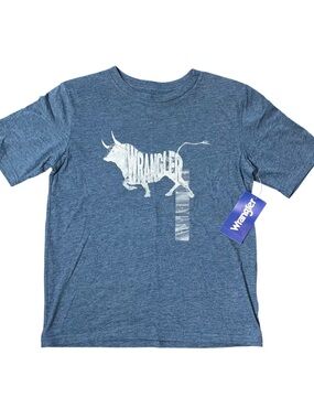 Wrangler Gray Blue Short Sleeve Bull Tee Shirt Soft Boys Large NWT